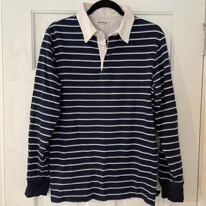 SALE S GOODTHREADS NAVY BLUE STRIPED LONG SLEEVE RUGBY POLO